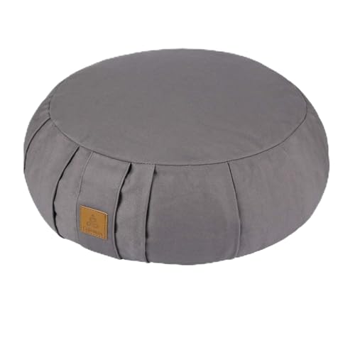 라운드 Zafu 명상 쿠션 D=40.6cm(16인치) 높이=14cm(5.5인치) Zabuton 명상 베개 요가 볼스터 요가 베개 바닥 시트 지퍼 유기농 면 커버 천연 메밀 무릎 베개 - 라지 - color: 회색.