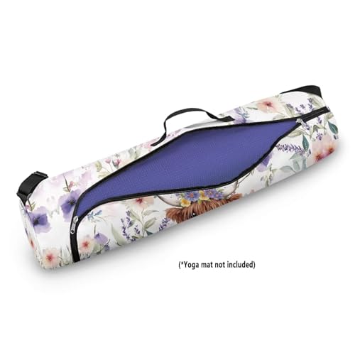 Yoga Mat Bag Portable Yoga Mat Holder with Adjustable Strap Lighweight Gym Tote Bag with Handle - color: Cute Highland Cow