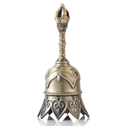 Super Loud Lotus Brass Hand Call Bell Ringing Dinner Bell(Bronze) | Hand Bells for Seniors Bedside, Teacher Classroom School Bell, Wedding Bell, Tibetan Meditation Bell, Gift for Bedridden Mom