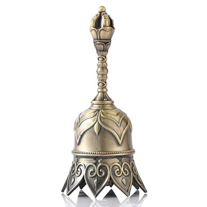 Super Loud Lotus Brass Hand Call Bell Ringing Dinner Bell(Bronze) | Hand Bells for Seniors Bedside, Teacher Classroom School Bell, Wedding Bell, Tibetan Meditation Bell, Gift for Bedridden Mom