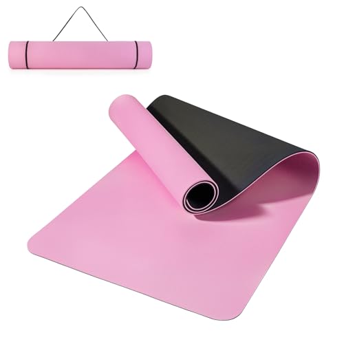 Yoga Mat Non Slip, Pilates Fitness Mats, 72" x 24" Extra Width ＆ Thick, Anti-Tear Exercise Mat with Carrying Strap, Workout Mats for Stretching,Yoga Studio,Gym or Home Workouts - color: Pink, size: 0.32"