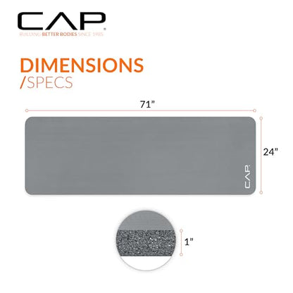 CAP Barbell 1-Inch High Density Exercise Yoga Mat with Strap | Multiple Colors - color: Gray
