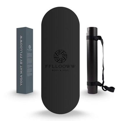 FFLLOOWW Premium Non Slip PU Yoga Mat 72.8” x 26.8” 4.5mm – Eco Friendly Natural Rubber Exercise Mat for Hot Yoga, Pilates & Home Workout with Carry Strap - color: Black