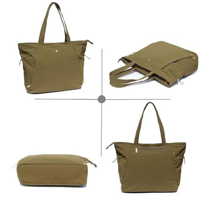 ESVAN Yoga Tote Bag for Women Shoulder Bags Drawstring for Office Workout Travel Carryall Pilates Gym and Beach - color: Nylon Dark Green