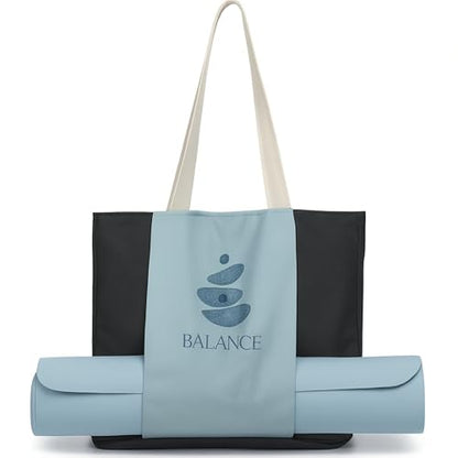 Large Canvas Yoga Tote Bag with Yoga Mats Bags Carrier Dark Gray Eco Friendly Cotton Shoulder Bag for Pilates, Gym, Beach, Groceries & Travel YG08