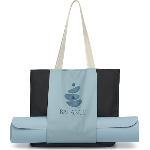 Large Canvas Yoga Tote Bag with Yoga Mats Bags Carrier Dark Gray Eco Friendly Cotton Shoulder Bag for Pilates, Gym, Beach, Groceries & Travel YG08