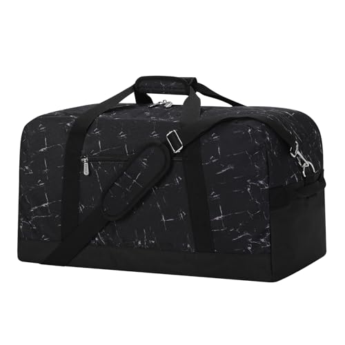 21 inch Gym Bag for Men - 40L Travel Duffel Bag Sport Duffle Bags for Weekend Overnight with Bottom Support (Marble Black） - color: Marble Black