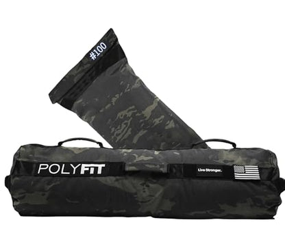 Polyfit Workout Sandbag Pro - Exact Sizing with Triple Closure Filler Bag - color: BLACK CAMO, size: 100 LB