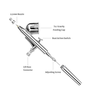 0.3mm Gravity Feed Dual-Action Airbrush Paint Spray Gun Kit Set