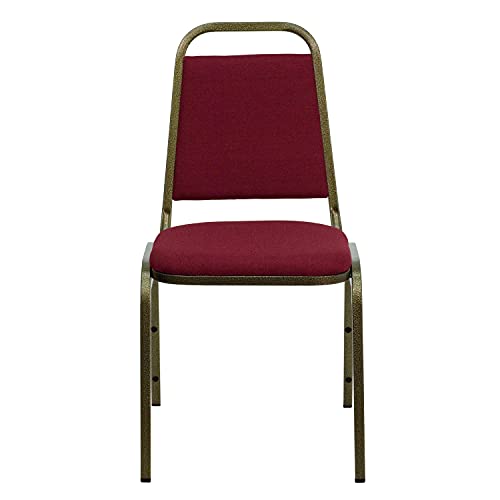 EMMA + OLIVER Burgundy Fabric Trapezoidal Back Stacking Banquet Chair - color: Burgundy Fabric/Gold Vein Frame