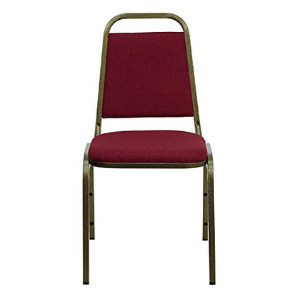 EMMA + OLIVER Burgundy Fabric Trapezoidal Back Stacking Banquet Chair - color: Burgundy Fabric/Gold Vein Frame