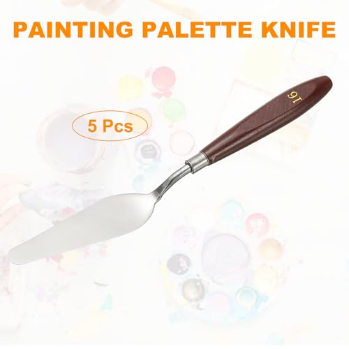 HARFINGTON 5pcs Palette Knife Painting Tool 3.74 x 1.1 Stainless Steel Art Spatula Pallet Knives Scrapers Tools with Beech Wood Handle for Acrylic Oil Canvas Mixing Spreading, Red/Silver - size: 3.74" x 1.1"