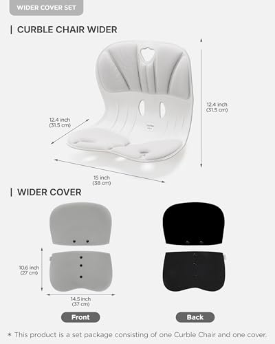 curble Wider – Ergonomic Desk Chair Seat Cushion, Everyday Passive Posture Trainer for Work from Home, Office & Car, Breathable Lumbar Support (Grey) - color: Set Grey
