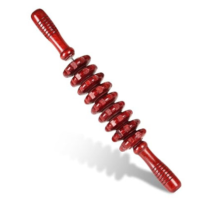 Liitrton Manual Wooden Massage Roller Stick for Muscle Relief, Red | Smooth Body Roller, Wood Therapy Massage Tools for Trigger Point Relief, Legs Sore Muscle Recovery - size: 9-Wheel-Red
