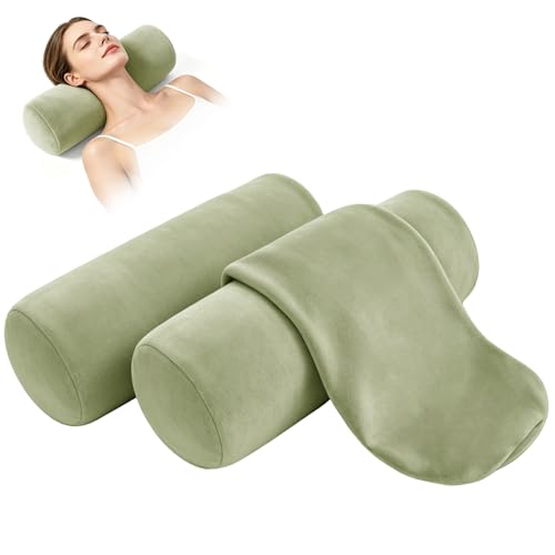 IFOYO 2 PCS Velvet Neck Roll Pillow Cover with Zipper 16" x 6" Ultra-Soft Bolster Pillow Covers, Machine Washable Round Pillows Covers for Sleeping & Bedroom, Living Room, Sofa Decor, Case Only Green - color: Green, size: 16"-2