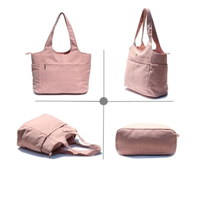 ESVAN Yoga Tote Bag Mat bag Women Shoulder Bags Carryall Tote for Travel Office Workout Gym Nurse Beach - color: Linen Pink