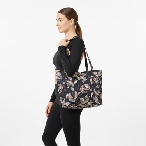 Floral Paisley Pattern Yoga Bag, Canvas Tote with Blue and Pink Design, Spacious Carrier for Yoga Mat and Accessories - color: Grey