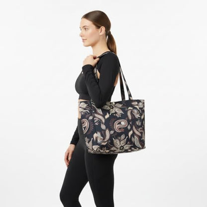 Floral Paisley Pattern Yoga Bag, Canvas Tote with Blue and Pink Design, Spacious Carrier for Yoga Mat and Accessories - color: Grey