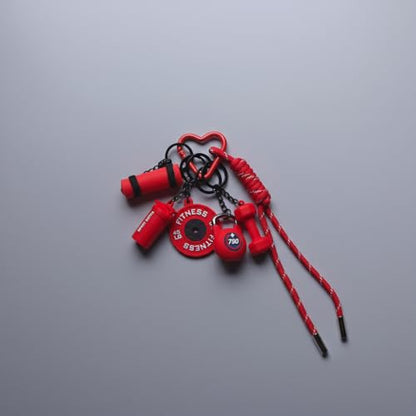 Gym Keychain Motivational Fitness Accessories with Dumbbell Kettlebell Barbell Yoga Mat Charms Weightlifting Keyring - color: Red