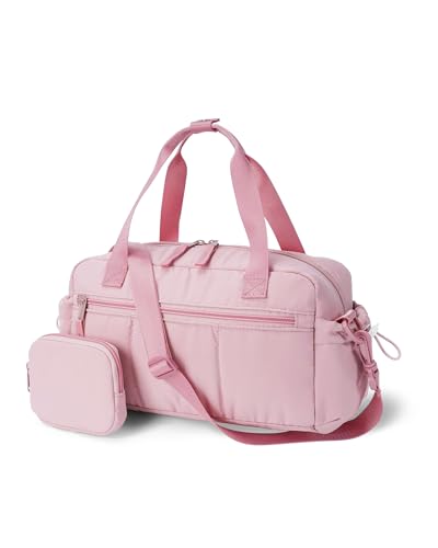 Ceneda Small Gym Bag for Women, Quilted Puffer Tote with Wet Pocket & Coin Purse, Lightweight Mini Sports Travel Duffle with Crossbody Strap, Water-Resistant for Workout, Yoga, Daily Commute - color: Pink