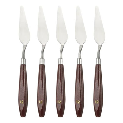 HARFINGTON 5pcs Palette Knife Painting Tool 2.83 x 0.91 Stainless Steel Art Spatula Pallet Knives Scrapers Tools with Beech Wood Handle for Acrylic Oil Canvas Mixing Spreading, Red/Silver - size: 2.83" x 0.91"