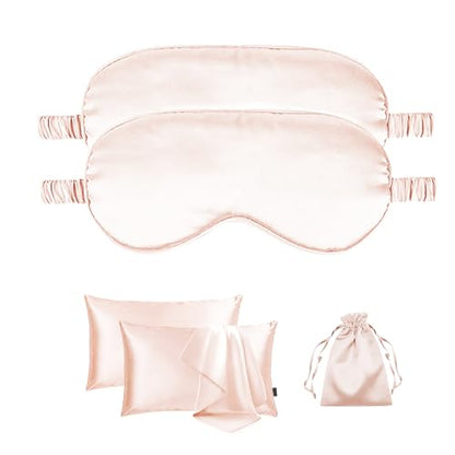 5Pcs Silky Sleep Mask Eye Masks Breathable Soft Satin Pillowcases Set for Sleeping Similar to Silk Pillowcase Travel Gift - color: Pale Blush-queen Size
