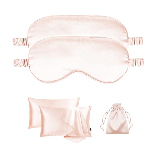 5Pcs Silky Sleep Mask Eye Masks Breathable Soft Satin Pillowcases Set for Sleeping Similar to Silk Pillowcase Travel Gift - color: Pale Blush-queen Size