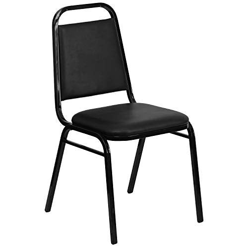 EMMA + OLIVER Black Vinyl Trapezoidal Back Stacking Banquet Chair - color: Black Vinyl/Black Frame