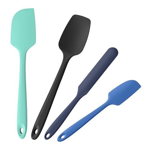 Doosu 600°F Heat Resistant Silicone Spatula Scrapers (Set of 4, Multi-3) | Food Grade Kitchen Rubber Baking Cooking Tool Nonstick Utensil Set for Mixing, Scraping, Folding, Stirring, Serving - color: Multicolor 6, size: Set of 4
