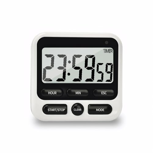 Nkove Digital Kitchen Timer 24 Hour with Clock, Countdown Count Up Timer | Silent/Loud Alarm Switch, Memory Function, Magnetic Feature, Large LCD Display, Portable Timer for Cooking, Baking & Study