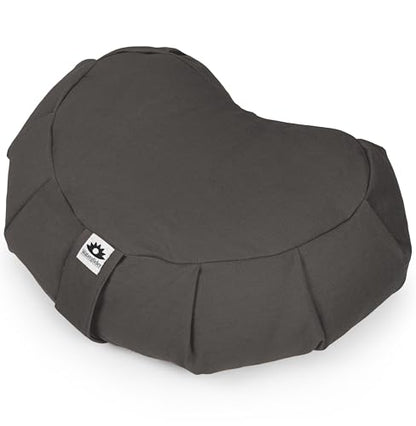 Meditation Cushion (Anthracite) Crescent, Buckwheat Husk Filled, Floor Pillow or Cushions, Yoga Seat, Zafu, Made in The USA - color: Anthracite