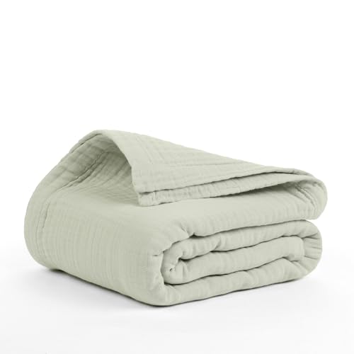 100% Cotton Gauze 50"X70" Large Throw 4 Layered Blanket- Sea Foam | Premium Muslin Blanket for Couch,Bed,Living,Summer Lightweight, All Seasons Blankets & Throws, Boho,Travel & Skin Friendly - color: Sea Foam, size: 50"X70" Large Throw