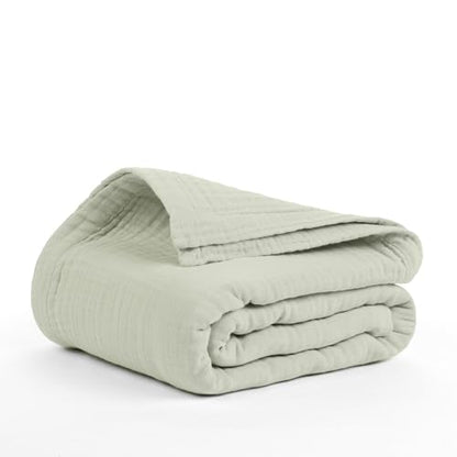 100% Cotton Gauze 50"X70" Large Throw 4 Layered Blanket- Sea Foam | Premium Muslin Blanket for Couch,Bed,Living,Summer Lightweight, All Seasons Blankets & Throws, Boho,Travel & Skin Friendly - color: Sea Foam, size: 50"X70" Large Throw