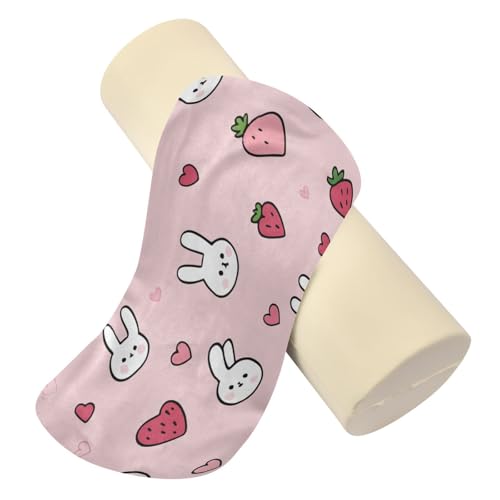 Bolster Pillow Neck Pillow Round Soft Health Memory Foam Pillows Long Cylindrical Body Pillow with Removable Cover Cute Back Yoga Bunny Pink Strawberry Hearts 17" x 5.5" - color: Bunny Pink Strawberry Hearts