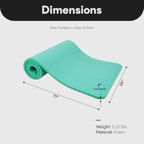 BalanceFrom 1-inch Thick 71x24 Inches Extra Thick Exercise Yoga Mat - color: Aqua Blue