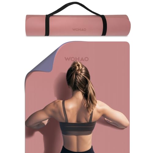 8mm Thick Yoga Mat Non Slip for Women Men | 72"x28" mat for gym, pilates, studio. POE, reversible, non-slip, tear-proof, odorless, easy-clean, strap. - color: Dark Powder+Dark silve