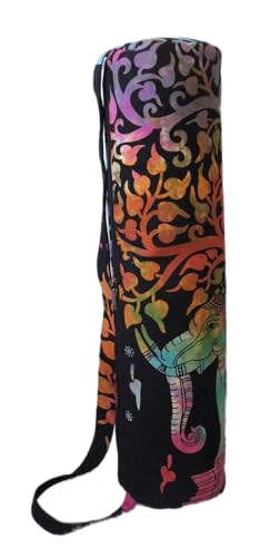 INDIAN CRAFT CASTLE ICC Yoga Mat Bag Carrier Full-Zip Exercise Yoga Mat Carry Bag for Women Men with Multi-Functional Storage Pockets and Adjustable Shoulder Strap 26X6 Inches - style: Multi Elephant Flower