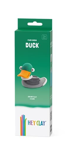 HEY CLAY Modelling Air-Dry Clay with Fun Interactive App - Non-Toxic, Non-Stick Modeling Clay Crafts Set for Kids Ages 3 to 8-3 cans (Farm Birds: Duck) - color: Duck