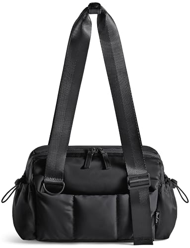 Uselike Small Gym Bag for Women, 7L Mini Duffle Bag for Travel, Lightweight Quilted Puffer Bag for Daily, Cute Shoulder Bag for Dance with Wet Pocket (Black) - color: Black