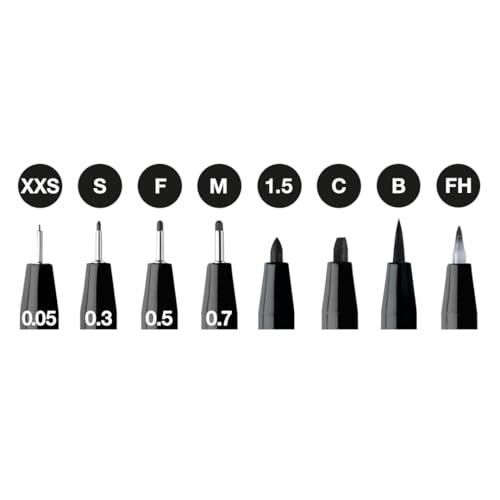 Faber-Castell PITT Artist Pen India Ink Pen - wallet of 8 - colour 199 black - XXS, S, F, M, B, C, 1.5, Fude Hard, (167158) - size: 8 Count (Pack of 1)
