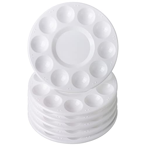 Hutou 6 Pack Paint Tray Palettes, Round, White | Plastic Paint Pallet for Kids Art Painting Palette for Painting or DIY Craft Class - color: 6 Pack