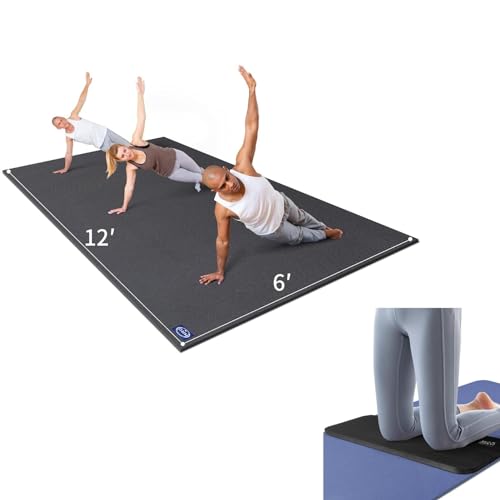 MRO Large Yoga Mat for Home Gym Workout 6'x12'x9mm and Yoga Knee Pad 24''x10''x0.6'', Extra Wide and Long Exercise Mats for Durable Men and Women, Thick, Non-Slip, Soft for Stretching