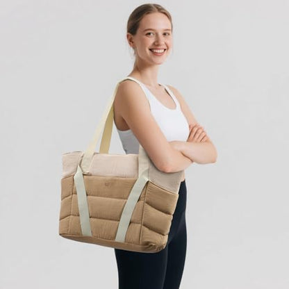Axcone Women's Yoga Tote Bag with Luggage Sleeve & Mat Straps - Gym Work Bag for Office, Commute, Sports,Travel - color: Beige