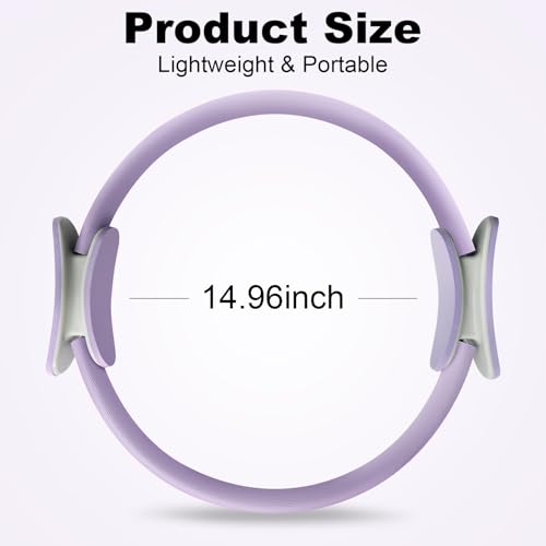 Pilates Ring 15 Inch Magic Circle Ring, Dual Padded Handles Pilates Rings Circle, Adjustable Yoga Ring - color: Purple