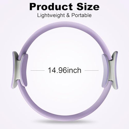 Pilates Ring 15 Inch Magic Circle Ring, Dual Padded Handles Pilates Rings Circle, Adjustable Yoga Ring - color: Purple