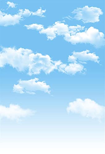 3x5ft Blue Sky and White Clouds Backdrop for Photography Vinyl Material | Clear Sky Photo Background Banner Airplane Theme Baby Newborn Birthday Cake Table Party Decorations Kid Portrait Studio Props - size: 3x5ft
