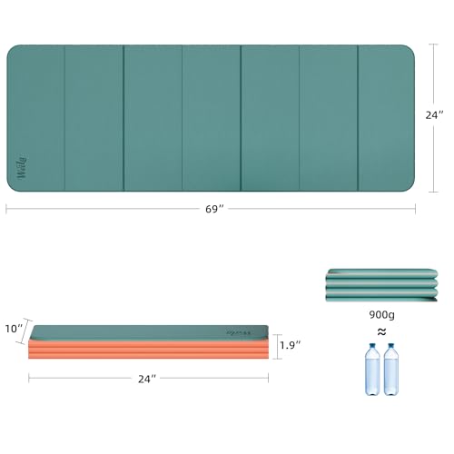 Foldable Yoga Excercise Mat 71"L x 24"W, Odourless Light Weight POE Mat For Home Fitness and Gym Workouts, 1/4 inch Non-slip design for All Types of Yoga Pilates - color: Green Orange, size: 71"Lx24"W