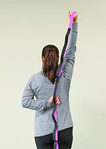 RangeMaster Stretch Strap with Exercise Guide│ Versatile Multi-Loop Strap Perfect for Yoga, Pilates, and Physical Therapy │ Portable │ Helps Improve Flexibility - color: Pink