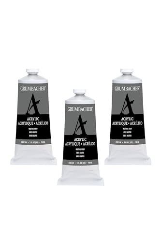Grumbacher Neutral Gray Acrylic Paint, 90ml/3 oz. Metal Tube, 3-Pack - color: Neutral Gray