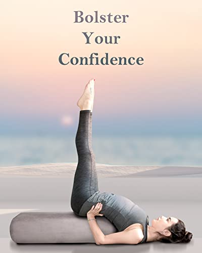 Tumaz Yoga Bolster Set, Rectangular Yoga Bolster with Washable Cover | Soft bolster for restorative yoga, meditation and stretching. Includes 8-ft strap, carry handle and washable cover - color: Gray
